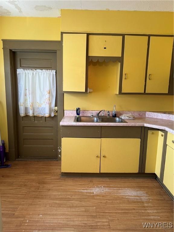 kitchen with sink and light hardwood / wood-style floors