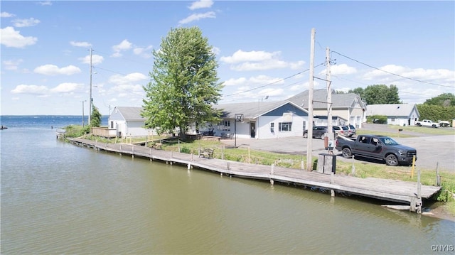 view of dock with a water view