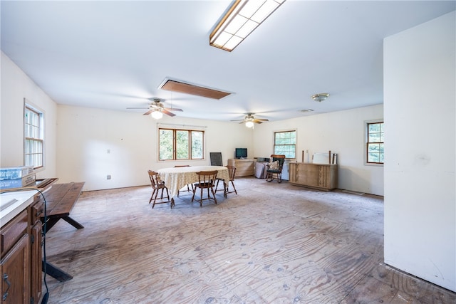 dining room featuring ceiling fan