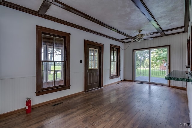 interior space featuring hardwood / wood-style floors, plenty of natural light, and ceiling fan