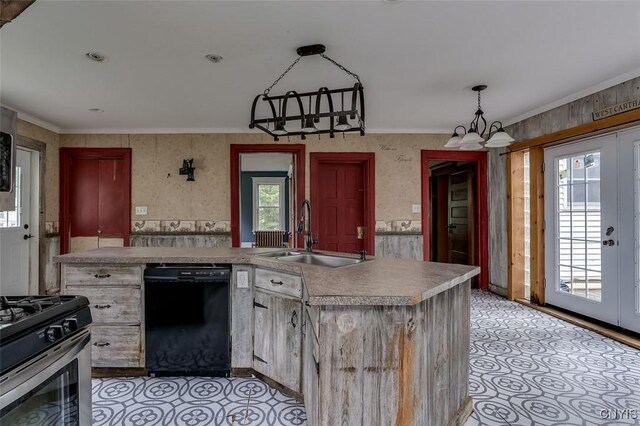 kitchen featuring sink, light tile patterned flooring, dishwasher, and a healthy amount of sunlight