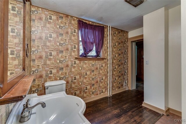 bathroom featuring sink, toilet, and wood-type flooring