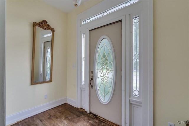 entryway with a wealth of natural light and dark hardwood / wood-style flooring