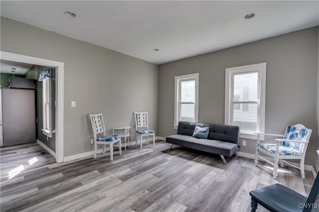 living area with hardwood / wood-style floors