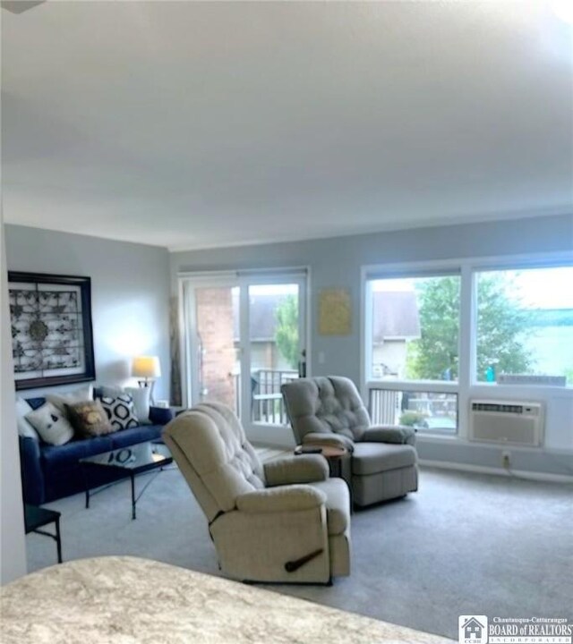 28 Mohawk Dr, Chautauqua, NY 14728 - living room featuring carpet flooring and a wall mounted AC