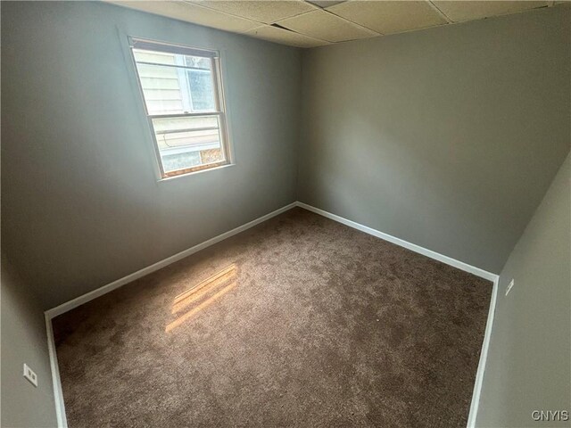 carpeted spare room with a paneled ceiling