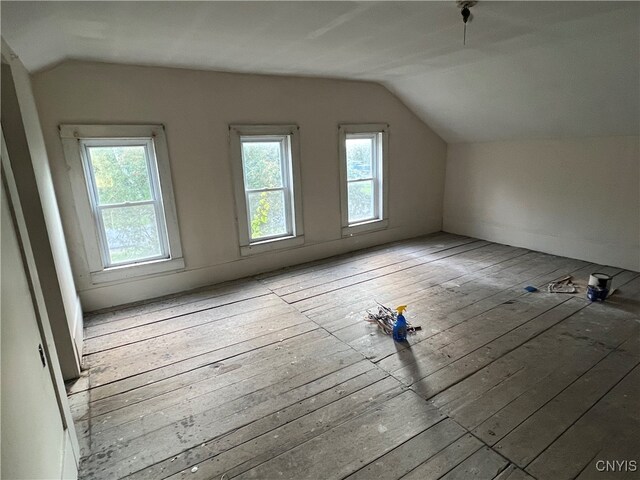 bonus room with vaulted ceiling and light wood-type flooring