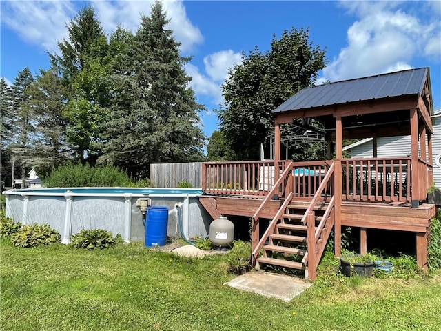 deck with a yard and a gazebo