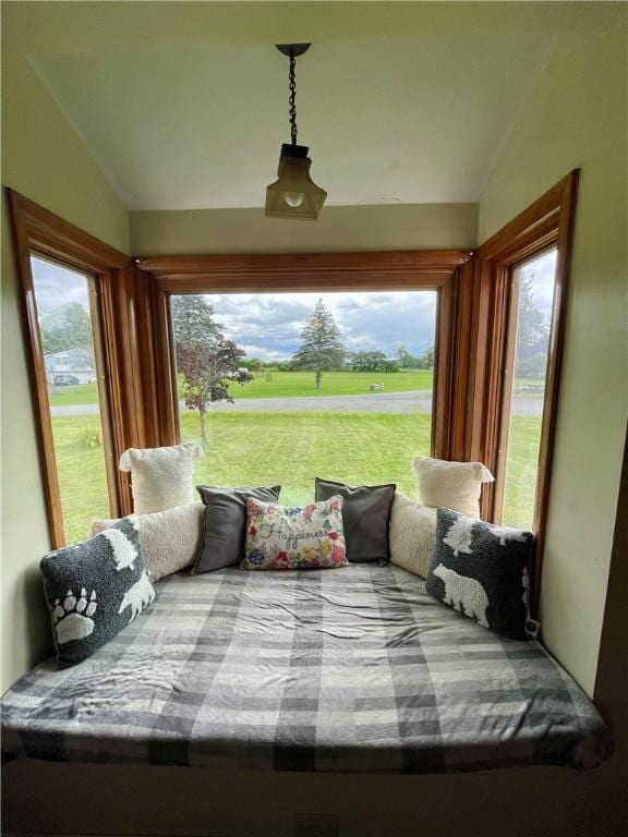 bedroom featuring vaulted ceiling