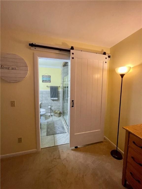 entryway featuring light colored carpet