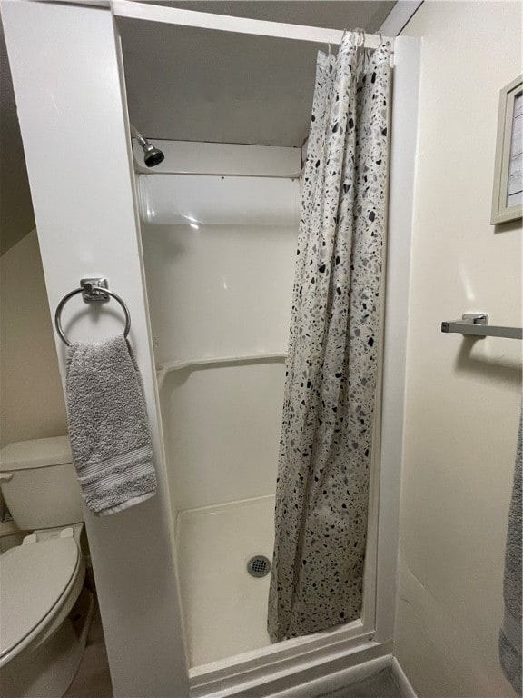 bathroom with toilet and walk in shower