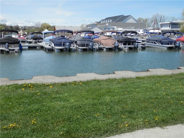 view of dock with a water view