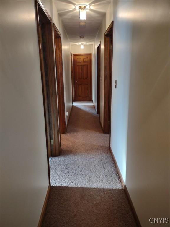 hallway featuring light carpet