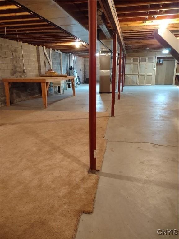 basement with heating unit