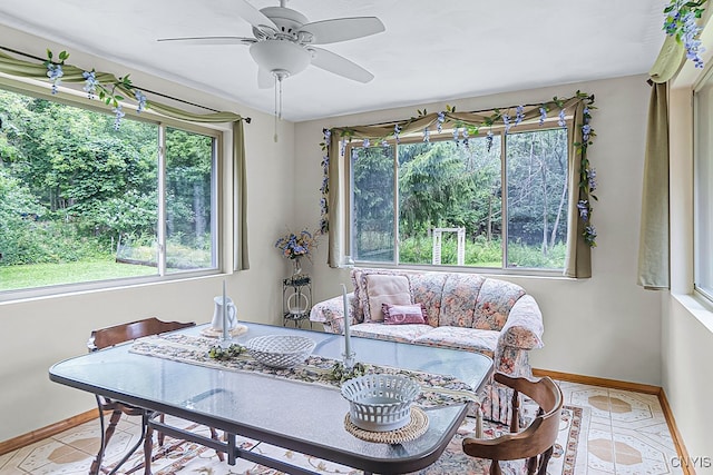 sunroom / solarium with ceiling fan