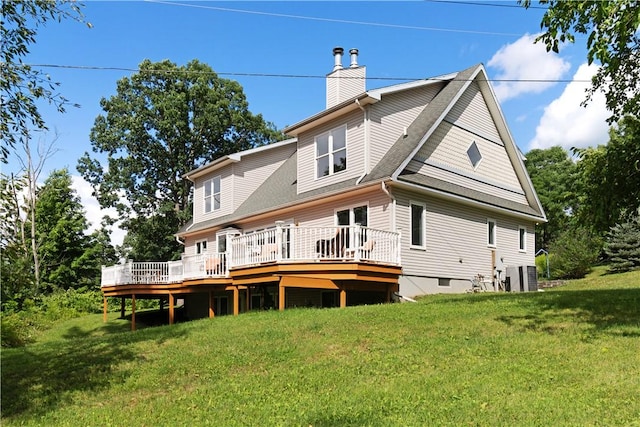 15043 State Route 54th Rd, Wayne, NY 14837 - rear view of house featuring a deck, a lawn, roof with shingles, a chimney, and central air condition unit