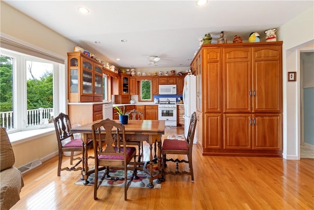 15043 State Route 54th Rd, Wayne, NY 14837 - dining space featuring light wood finished floors, baseboards, recessed lighting, and a ceiling fan