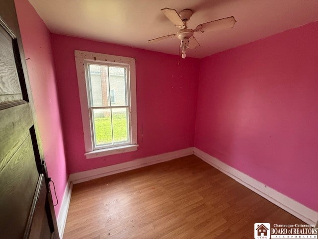 512 N 7th St, Olean-City, NY 14760 - empty room featuring baseboards, ceiling fan, and wood finished floors