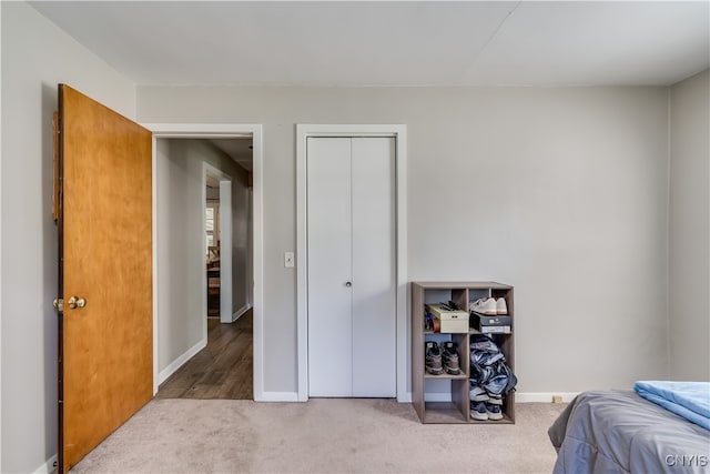 bedroom with carpet floors and a closet