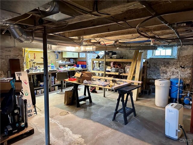 basement featuring a workshop area