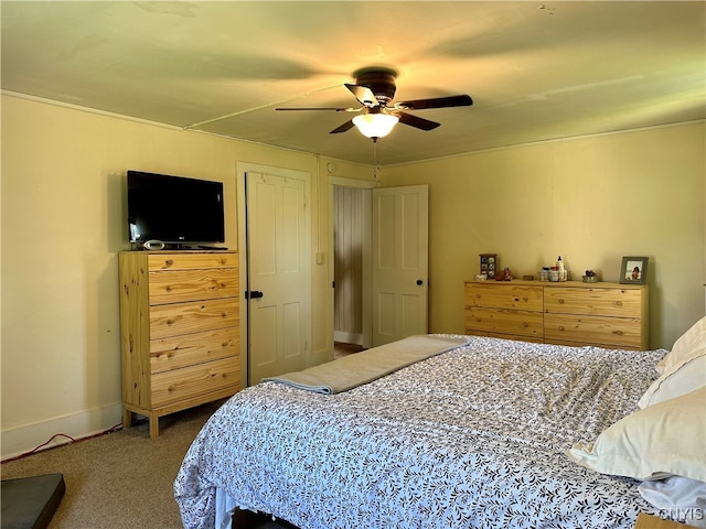 bedroom with carpet flooring and ceiling fan