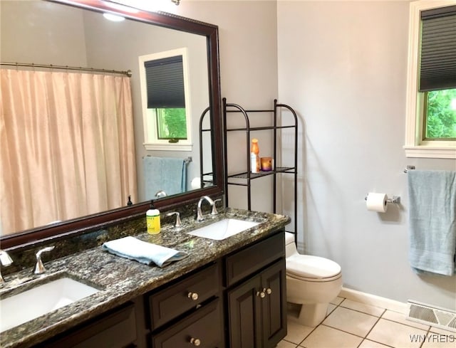 full bath featuring visible vents, a sink, toilet, and tile patterned floors