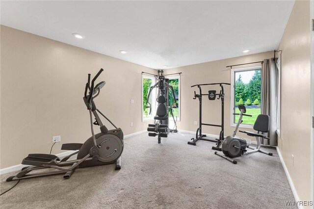 workout area with carpet floors and plenty of natural light