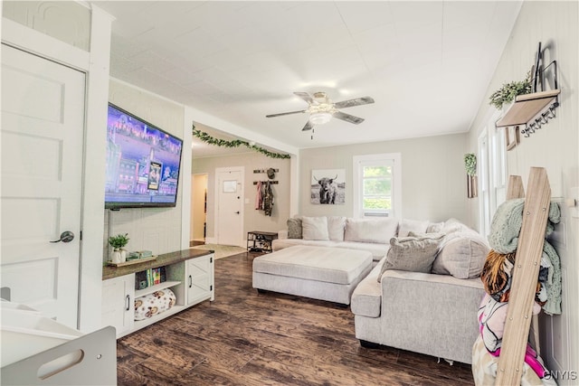 bedroom featuring ceiling fan and dark hardwood / wood-style floors