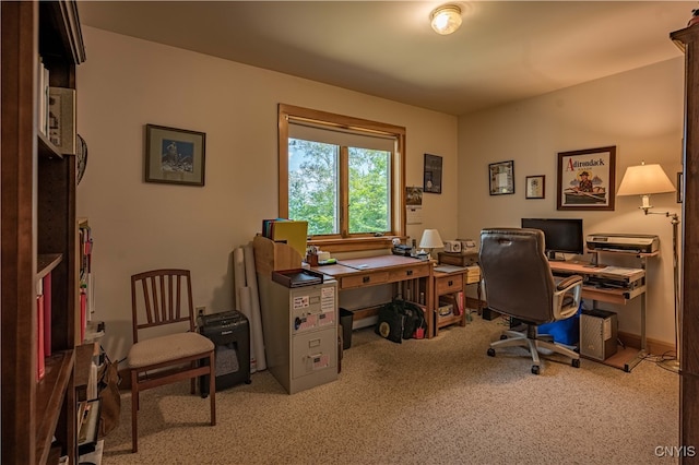 view of carpeted home office