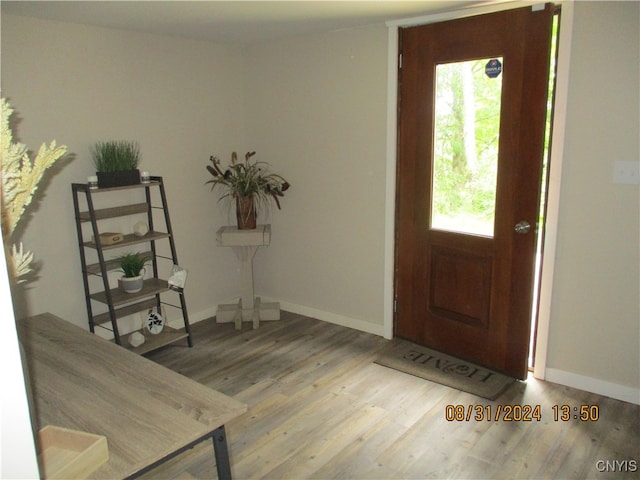 foyer with light wood-type flooring