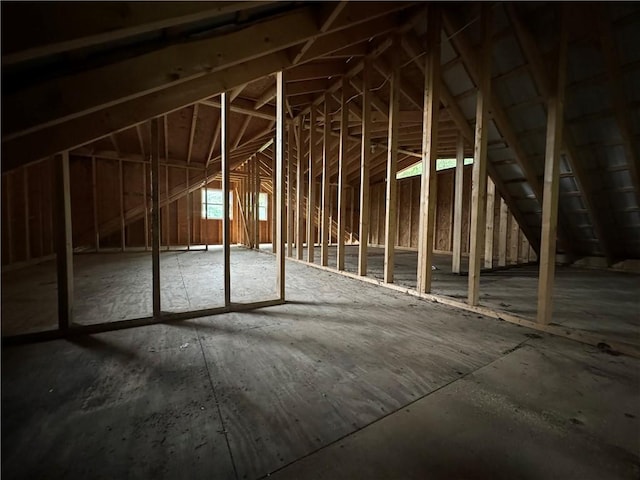 view of unfinished attic