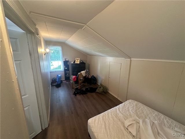 bonus room with dark wood-type flooring and lofted ceiling