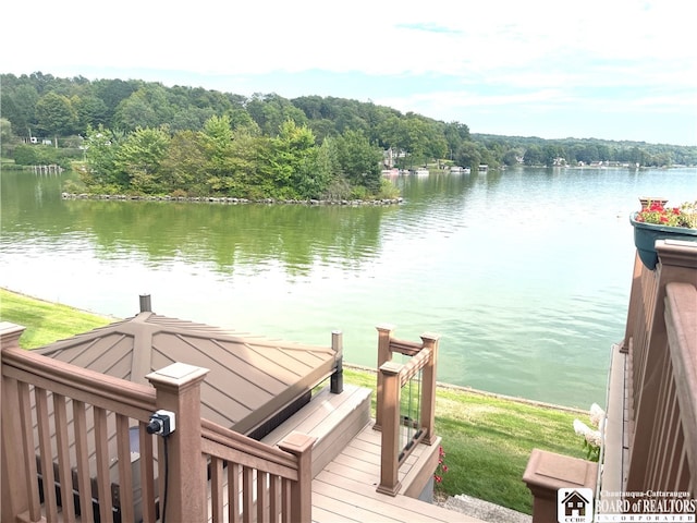 view of dock with a water view