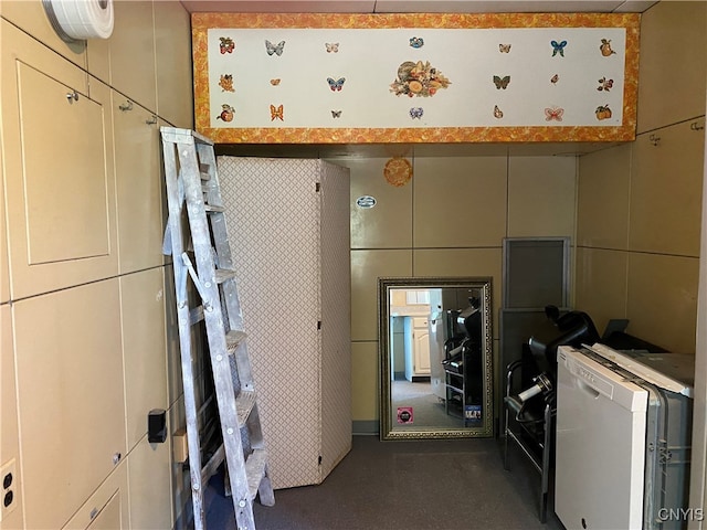 kitchen with tile walls