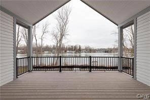 deck featuring a water view