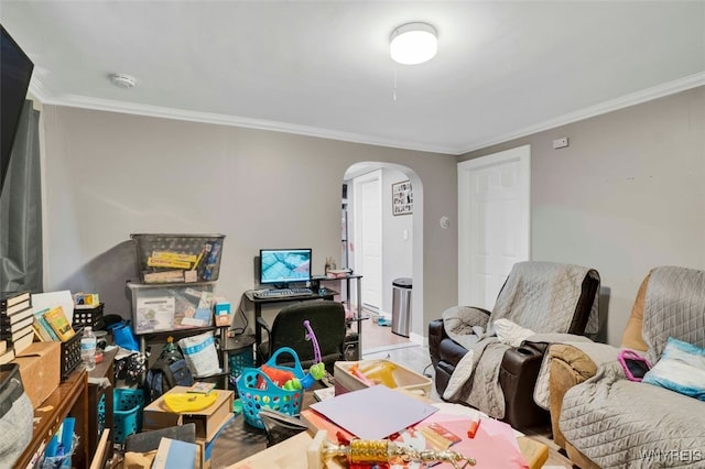 interior space with crown molding and hardwood / wood-style flooring