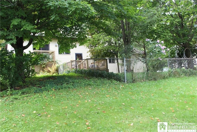 222 Seymour St, Pomfret, NY 14063 - view of yard with a wooden deck