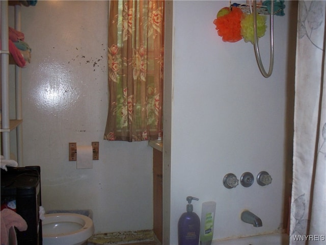 bathroom with toilet and plus walk in shower