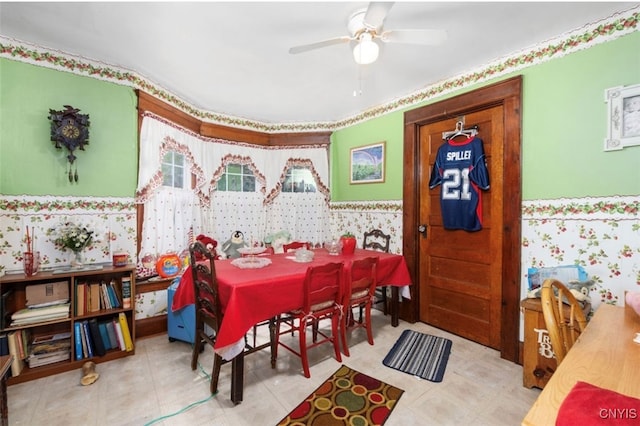 dining area featuring ceiling fan