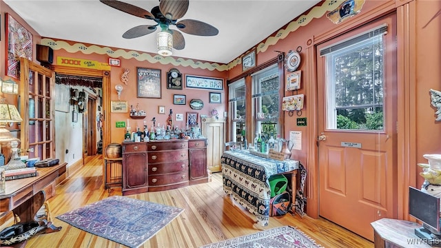 interior space featuring ceiling fan and light hardwood / wood-style floors