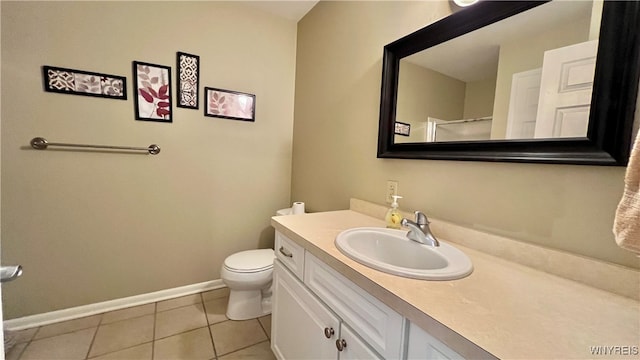 bathroom with tile patterned flooring, vanity, and toilet