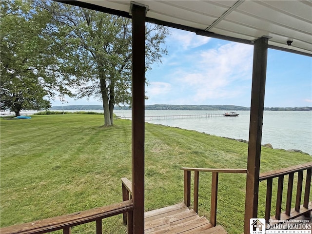 view of yard with a water view