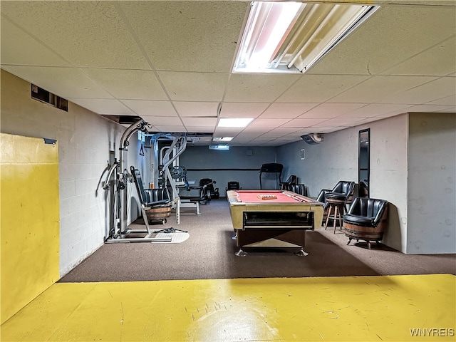 playroom with billiards and a paneled ceiling