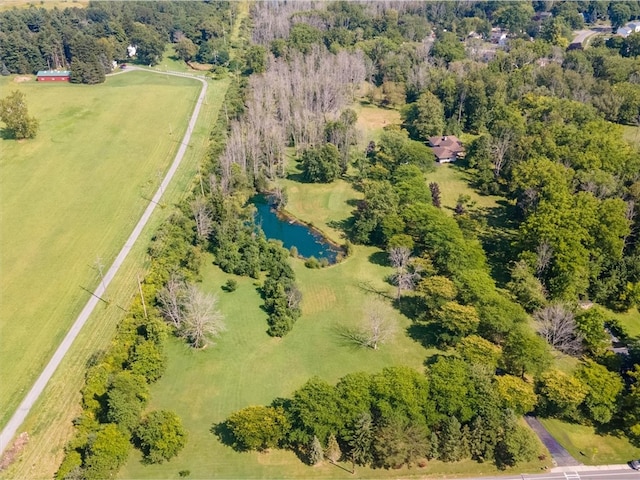 bird's eye view featuring a rural view and a water view