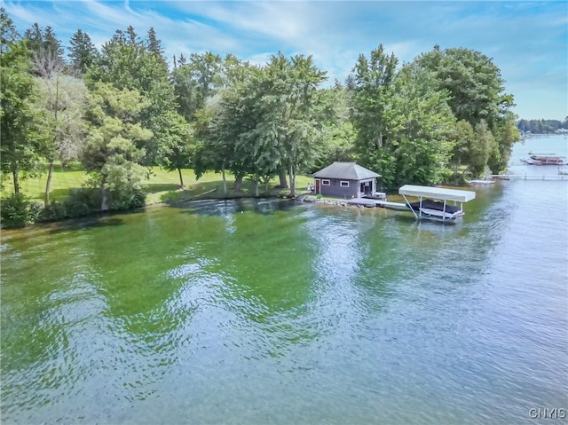 water view featuring a dock