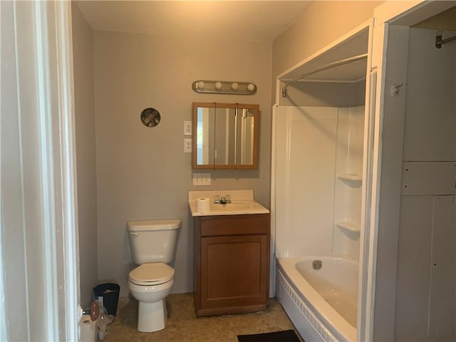 full bathroom with shower / bathing tub combination, vanity, and toilet