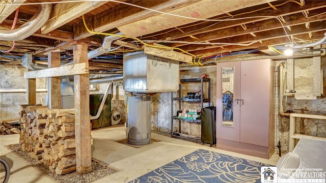 basement featuring gas water heater