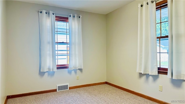 unfurnished room with plenty of natural light and carpet flooring