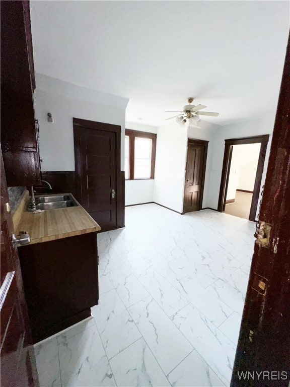 kitchen featuring ceiling fan and sink