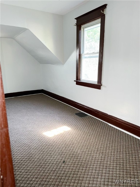 additional living space with vaulted ceiling and carpet